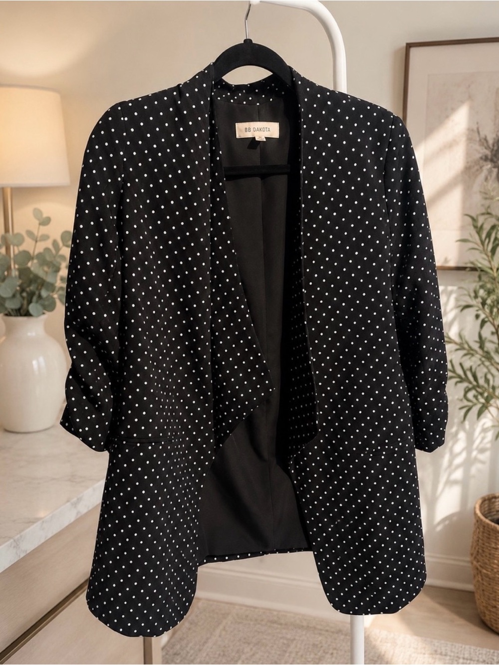 Philosophy Black Polka Dot Open-Front Blazer